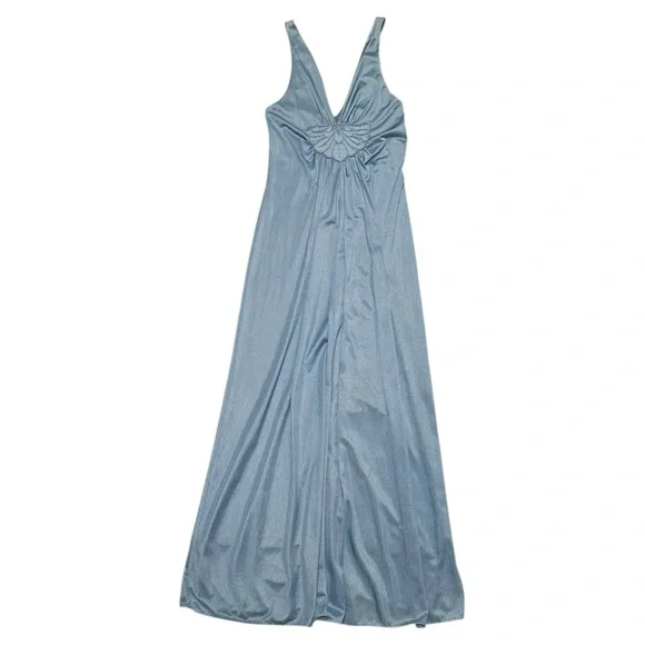 Vintage Light Blue Sleeveless Maxi Dress with Pleated Bust - Picture 2 of 7